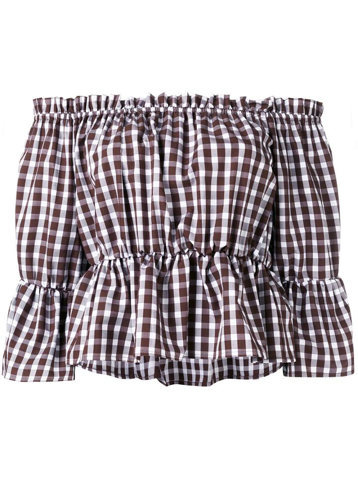 Dondup Off Shoulder Checked Top, Women's, Size: 42, Brown, Cotton