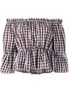 Dondup Off Shoulder Checked Top, Women's, Size: 42, Brown, Cotton