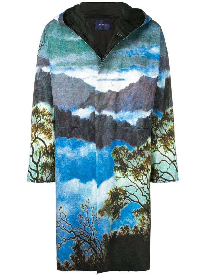 John Undercover Graphic Print Oversized Coat - Blue