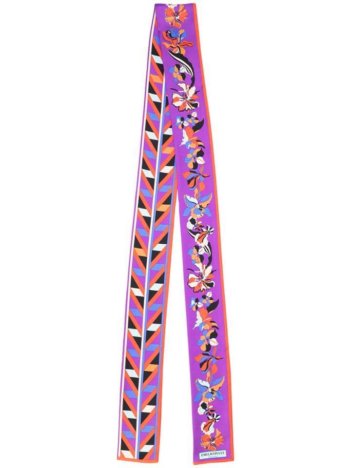 Emilio Pucci Floral Print Skinny Scarf - Pink & Purple