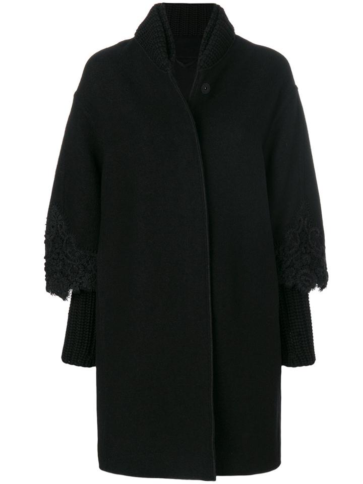 Ermanno Scervino Embroidered Cuffs Coat - Black