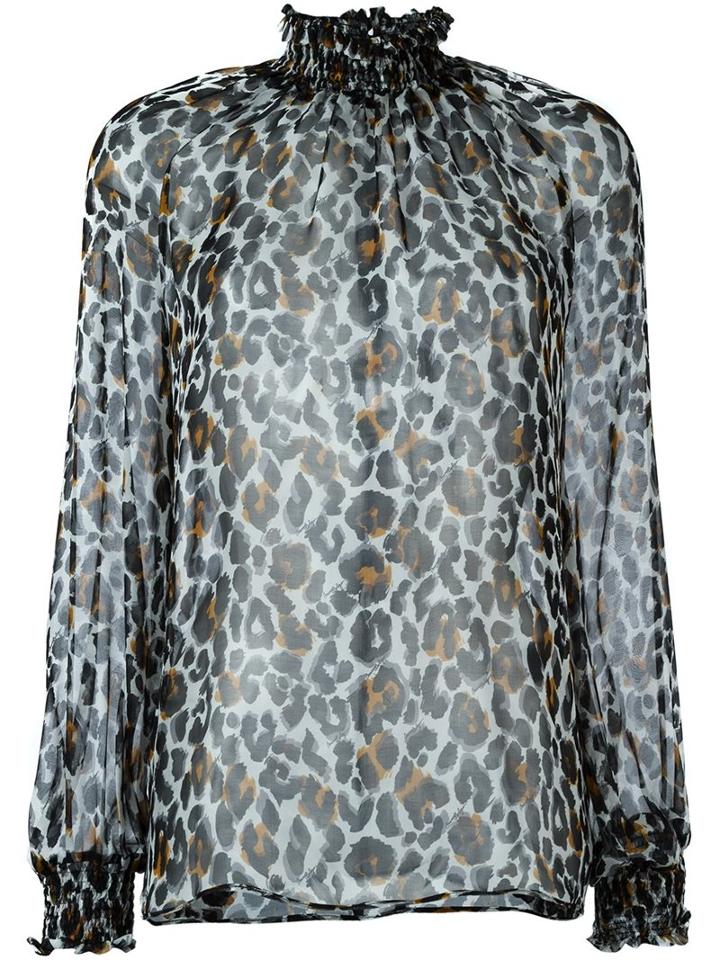 Marco Bologna 'leopard' High Neck Blouse, Women's, Size: 42, Black, Silk
