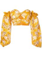 Amur Floral Embroidered Puff Sleeve Crop Top - Yellow