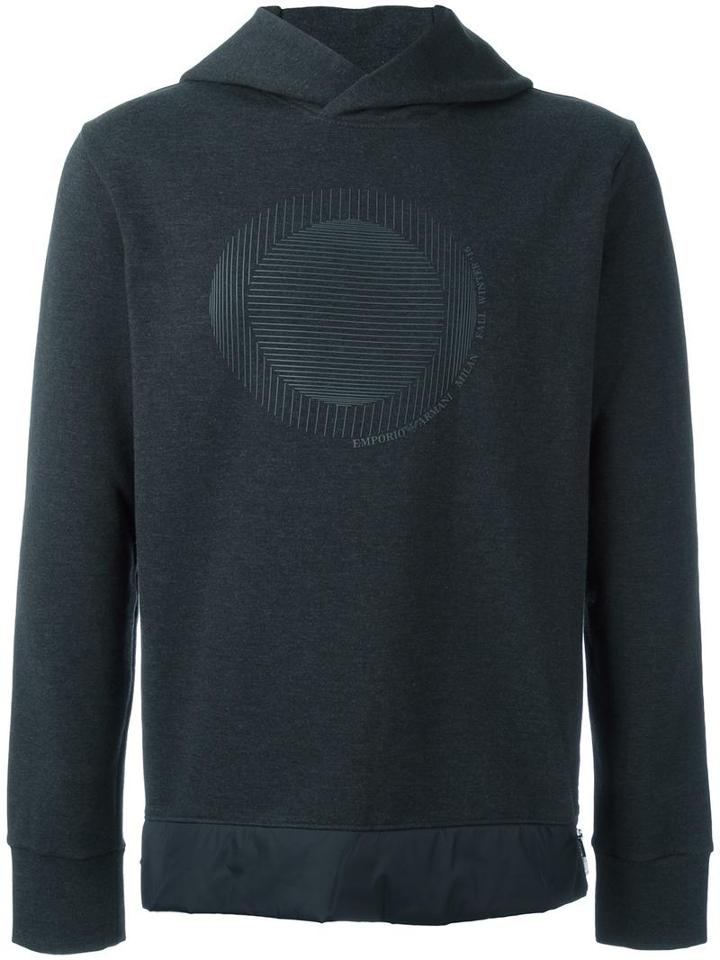 Emporio Armani Circle Print Hoodie, Men's, Size: Xl, Grey, Cotton/polyester/spandex/elastane/polyamide