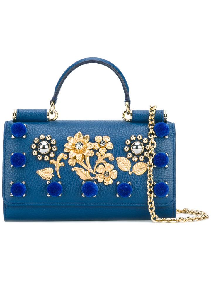 Dolce & Gabbana Mini Von Wallet Crossbody Bag, Women's, Blue, Leather/acrylic/wool