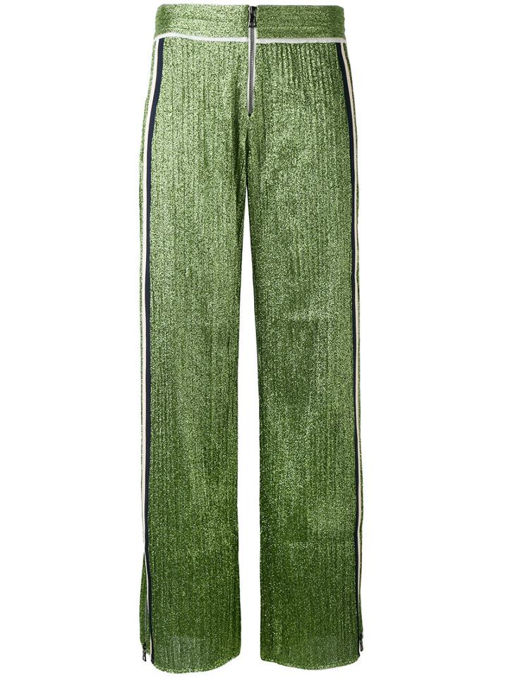 Aviù - Side-stripe Lurex Trousers - Women - Cotton/polyamide/polyester/spandex/elastane - 42, Green, Cotton/polyamide/polyester/spandex/elastane