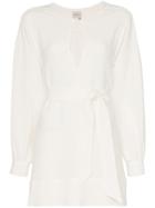 Le Kasha Byblos Long-sleeved Keyhole Linen Mini Dress - White