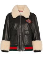 Gucci Shearling Leather Bomber Jacket - Black