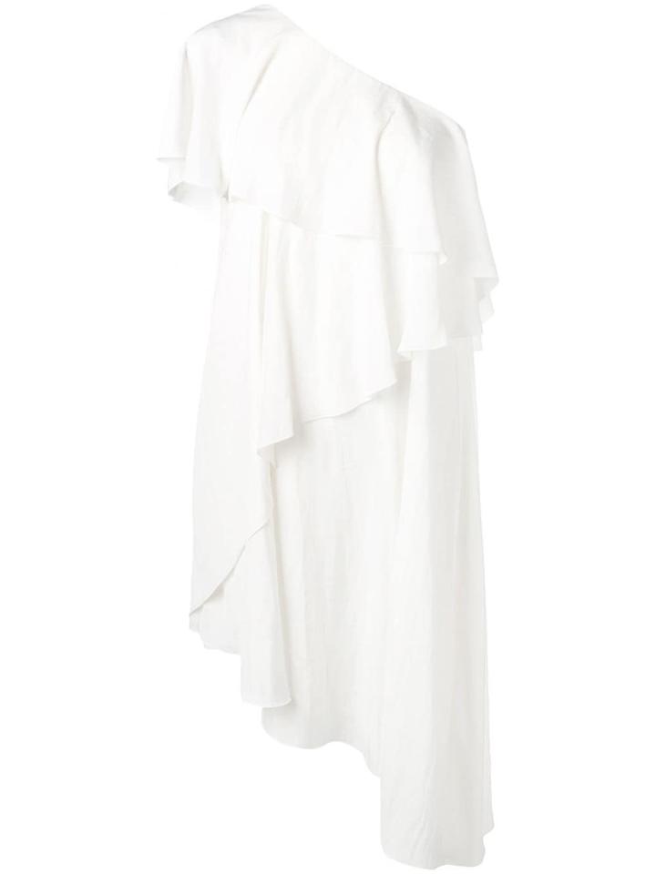 Lanvin One Shoulder Ruffle Dress - White