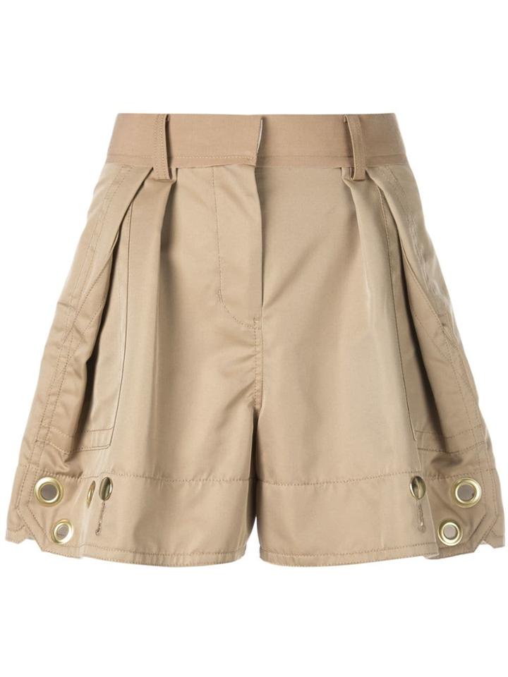 Sacai Pleated Eyelet Shorts - Neutrals