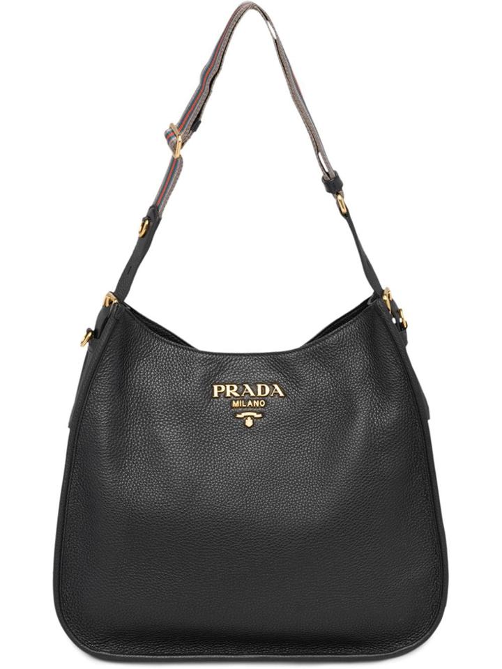 Prada Large Leather Shoulder Bag - Black