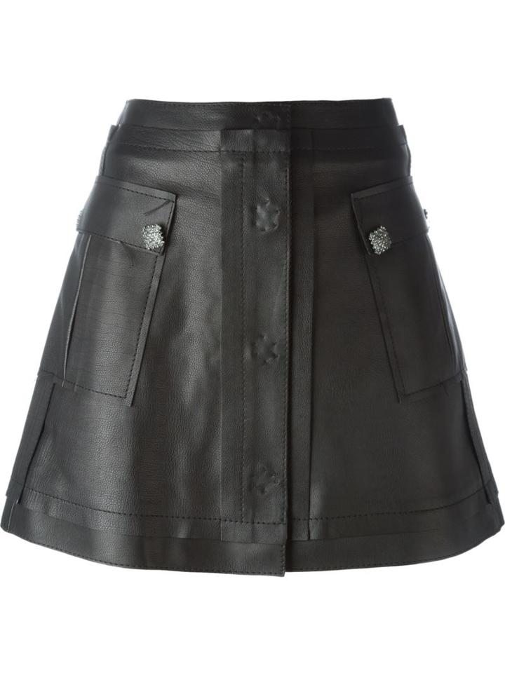 Lanvin Leather A-line Skirt, Women's, Size: 36, Black, Calf Leather/acetate/polyester