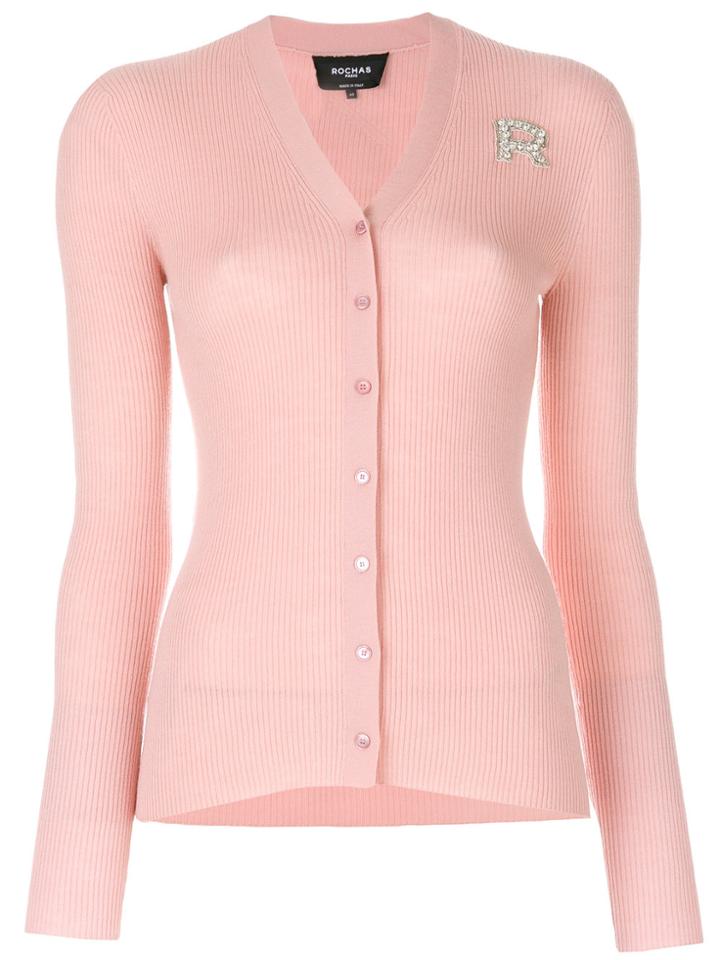 Rochas Ribbed Logo Cardigan - Pink & Purple