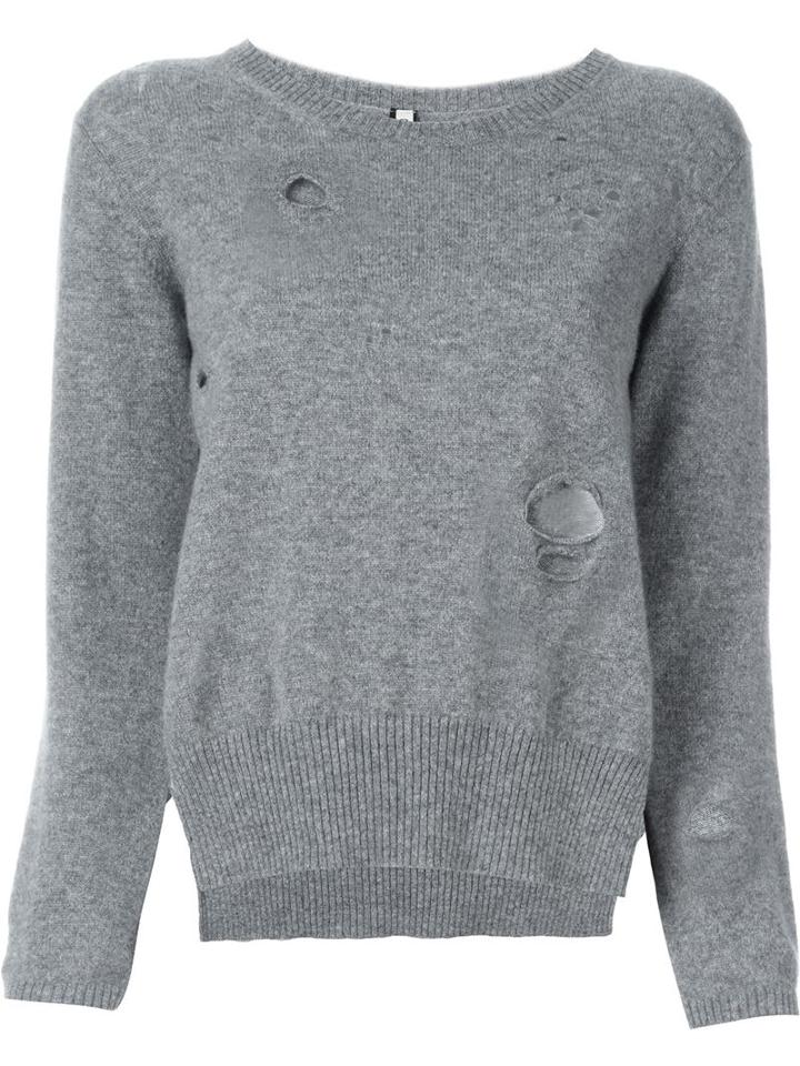 R13 Distressed Jumper, Women's, Size: Large, Grey, Cashmere
