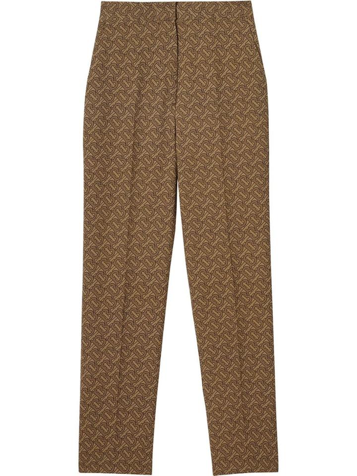 Burberry Monogram Print Silk Tailored Trousers - Brown
