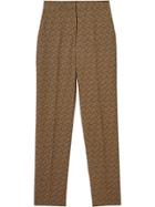 Burberry Monogram Print Silk Tailored Trousers - Brown
