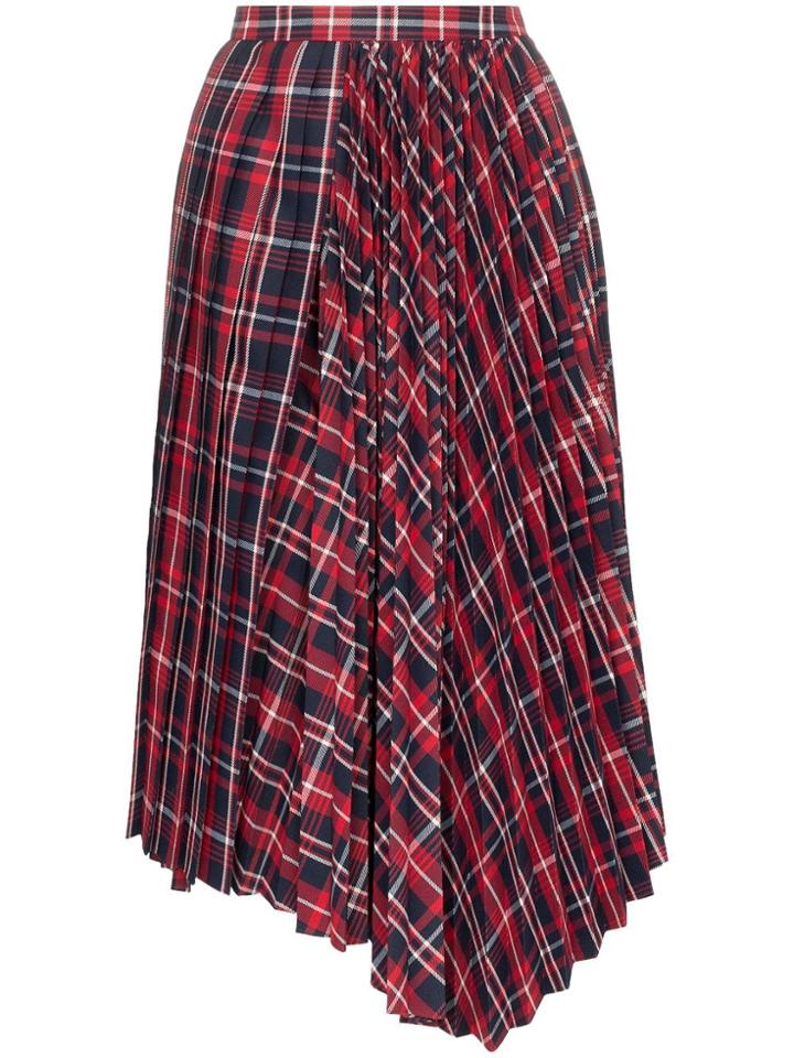 Juun.j Checked Pleated Midi-skirt - Red