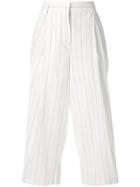 L'autre Chose Striped Cropped Trousers - White