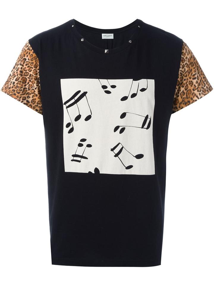 Saint Laurent Printed Front Panel T-shirt, Men's, Size: Xs, Black, Cotton/metal