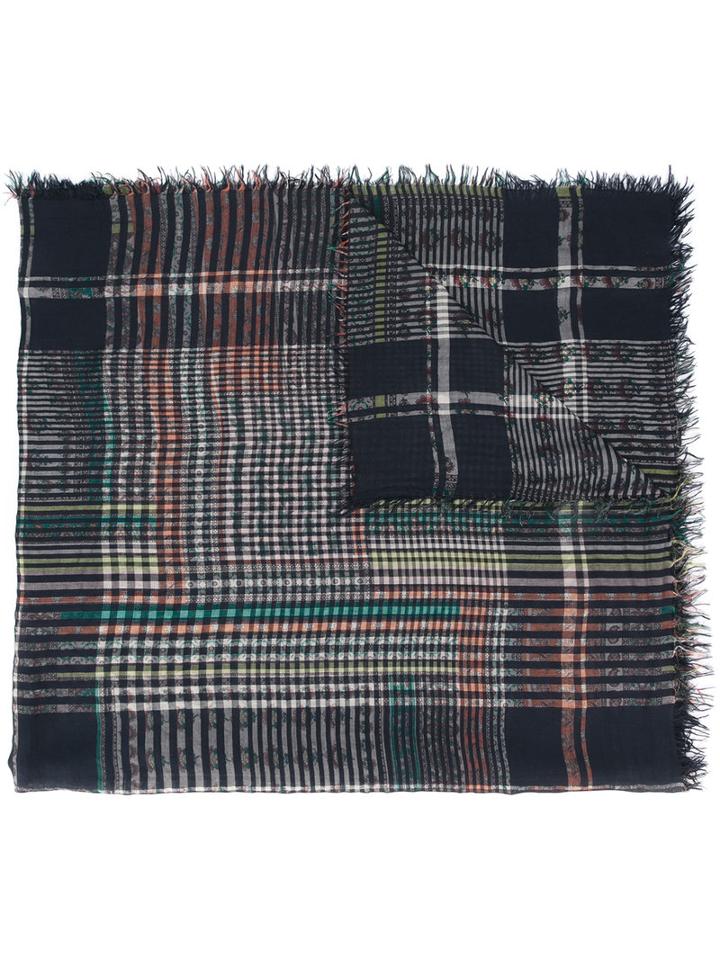Faliero Sarti Floral And Check Scarf, Women's, Black, Polyester/modal