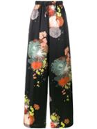 Dries Van Noten Flower Print Wide-leg Trousers, Women's, Size: 42, Black, Silk