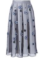 Holly Fulton Flower Embellished Pleated Skirt, Women's, Size: 12, Grey, Silk