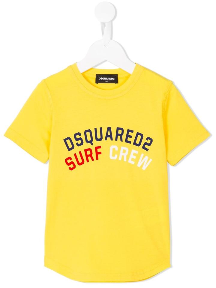 Dsquared2 Kids Surf Crew Print T-shirt, Boy's, Size: 10 Yrs, Yellow/orange