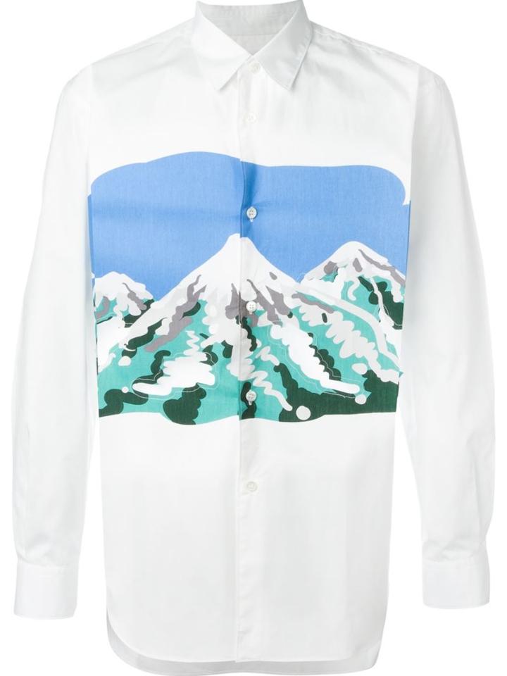 Comme Des Garçons Shirt Landscape Print Shirt, Men's, Size: L, White, Cotton