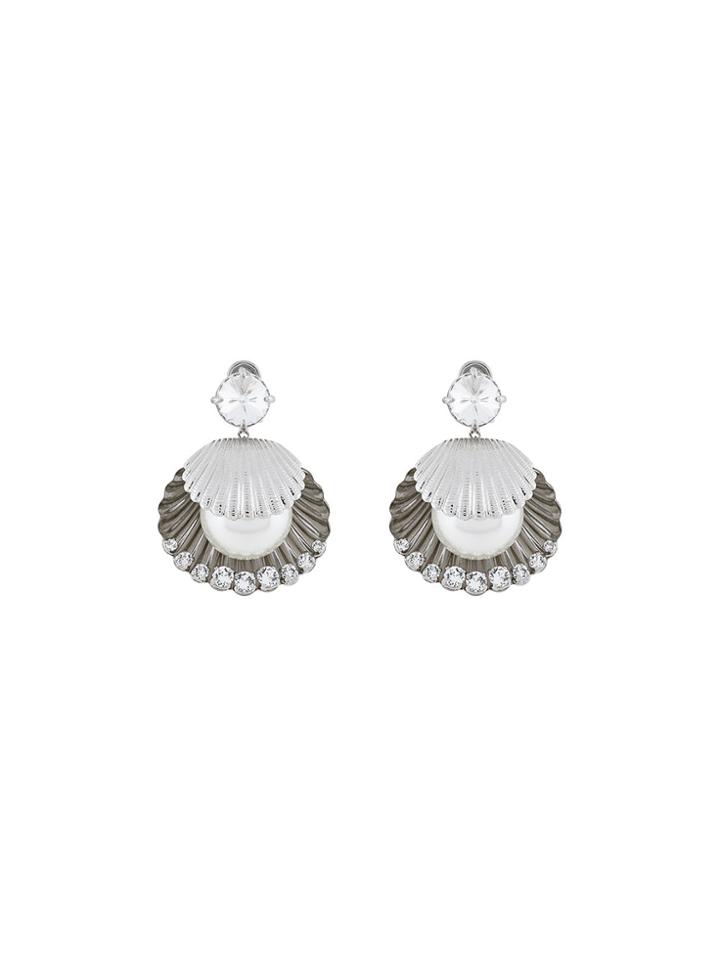 Miu Miu Shell Pearl Drop Earrings - Metallic