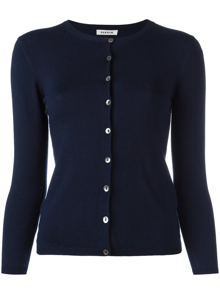 P.a.r.o.s.h. Classic Cardigan, Size: Large, Blue, Silk/spandex/elastane