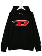 Diesel Kids Teen Logo Print Hoodie - Black
