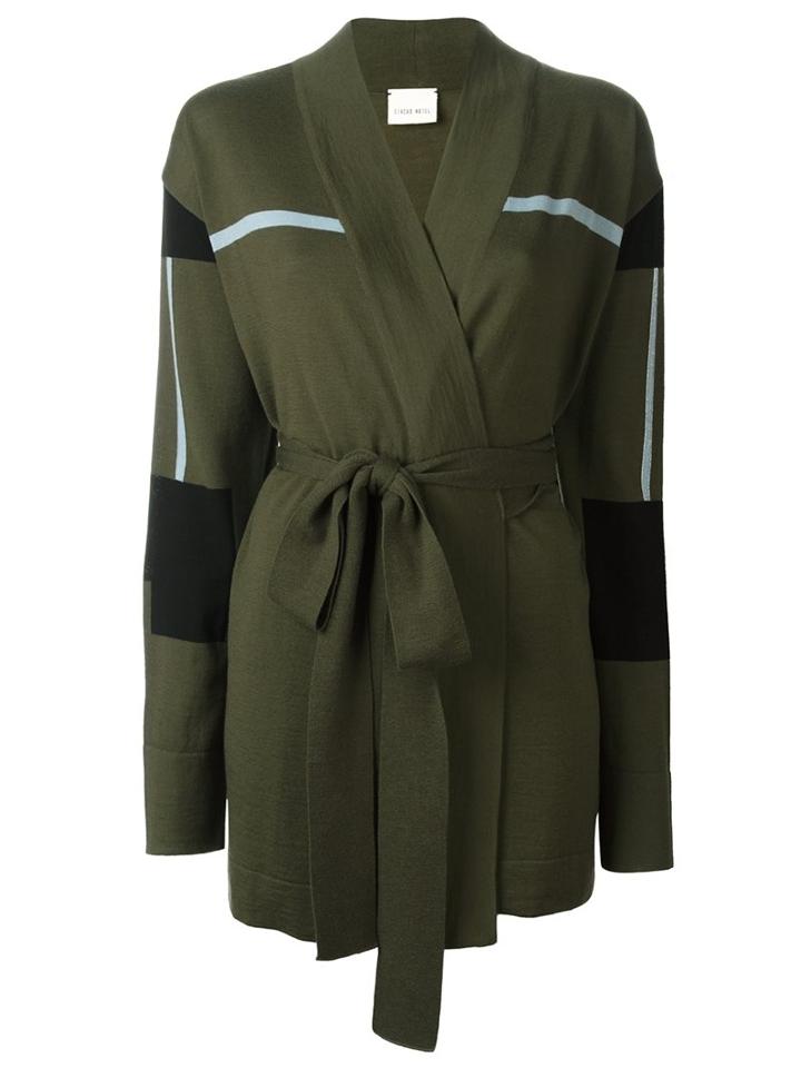 Circus Hotel Kimono Striped Belted Cardigan, Women's, Size: 40, Green, Merino