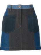 Sonia Rykiel Patchwork Denim Skirt, Women's, Size: 36, Blue, Cotton/spandex/elastane
