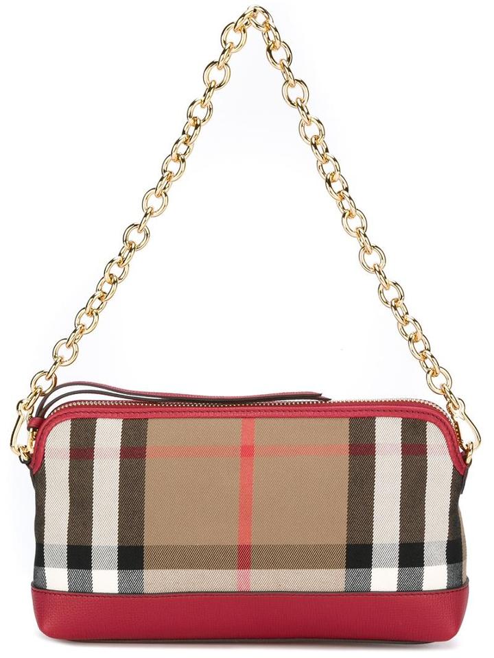 Burberry 'house Check' Tote, Women's, Red, Cotton/calf Leather/metal