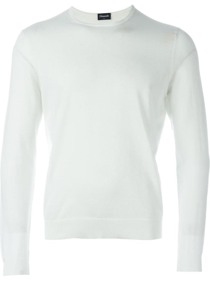 Drumohr Crew Neck Jumper, Men's, Size: 46, White, Cotton