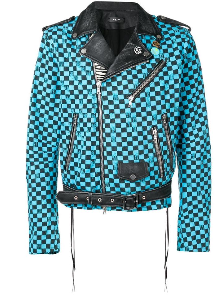 Amiri Checked Biker Jacket - Blue