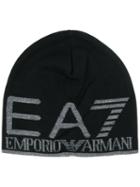 Ea7 Emporio Armani Logo Printed Beanie Hat - Black