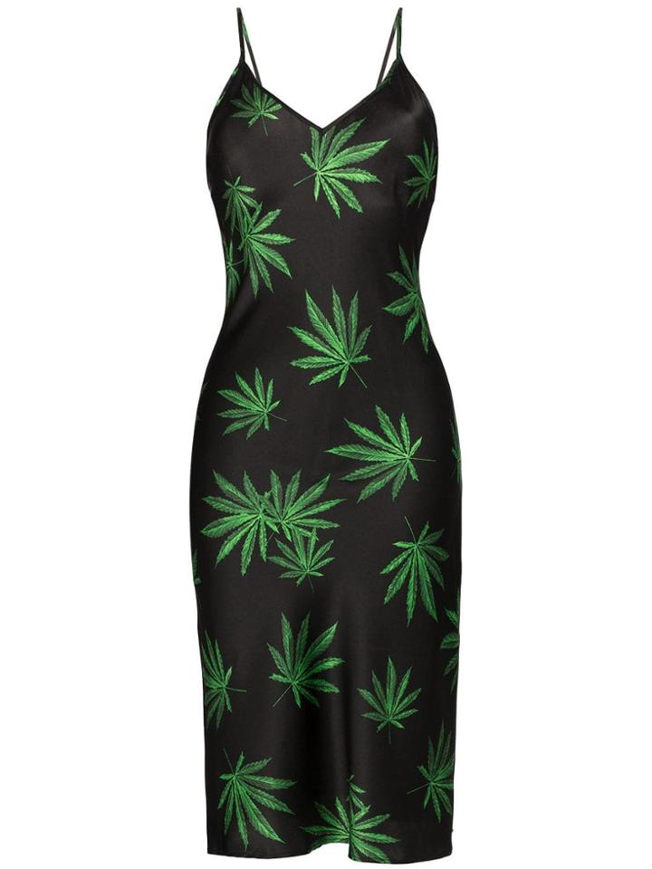 We Are Leone Marijuana Print Sleeveless Midi Dress - Black