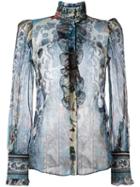 Roberto Cavalli Printed Sheer Shirt, Women's, Size: 44, Blue, Silk/polyester