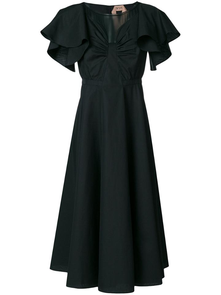 No21 Sheer Panel Midi Dress - Black