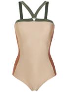 Adriana Degreas - Panelled Bodysuit - Women - Polyamide/spandex/elastane - P, Brown, Polyamide/spandex/elastane