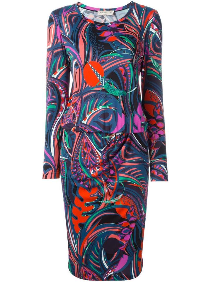 Emilio Pucci Printed Fitted Dress, Women's, Size: 46, Viscose/silk