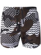 Neil Barrett Printed Swim Shorts, Men's, Size: Large, Black, Polyester