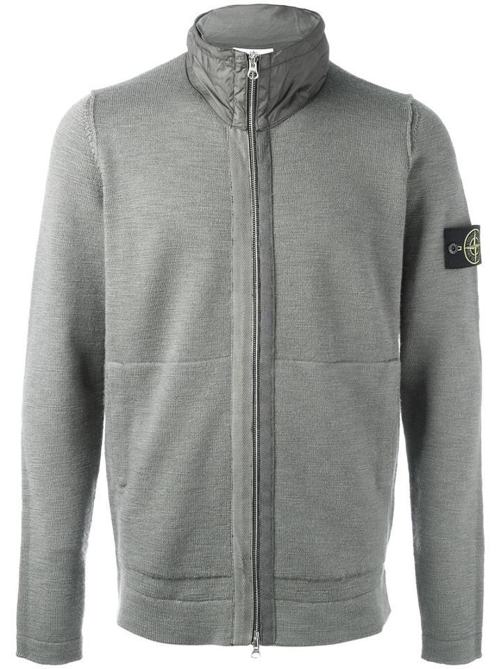 Stone Island Zipped Jumper, Men's, Size: Xl, Green, Wool/polyamide