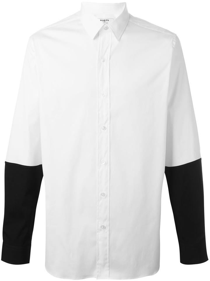 Ports 1961 Contrast Longsleeved Shirt, Men's, Size: 41, White, Cotton/spandex/elastane/polyamide