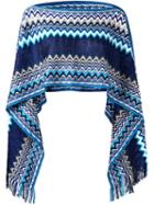 Missoni Zig-zag Pattern Knit Poncho, Women's, Blue, Acrylic/polyamide/polyester/wool