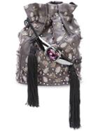 Khirma Eliazov - Khirma X Swarovski Embroidered Bucket Crossbody Bag - Women - Calf Leather/silk Satin - One Size, Grey, Calf Leather/silk Satin
