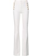 Derek Lam 10 Crosby Button Detailing Flared Trousers, Women's, White, Cotton/elastodiene