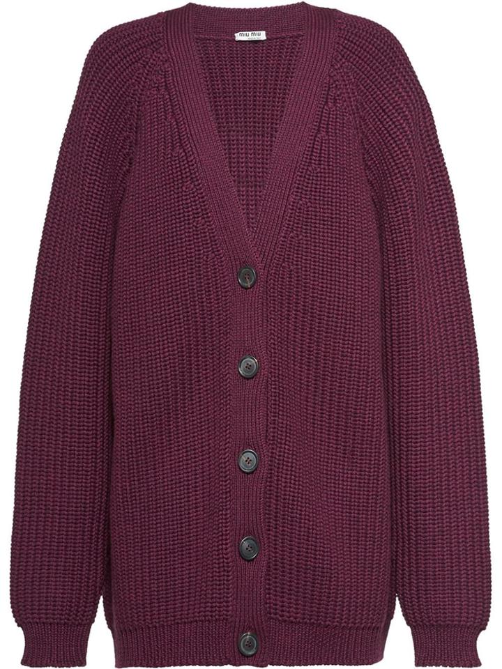 Miu Miu Shaker Knit Wool Cardigan - Red