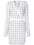 Balmain Checked V-neck Dress - White